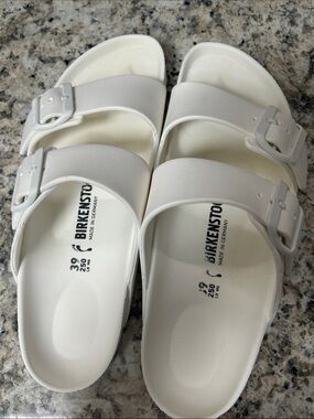 Birkenstock White Two-Buckle EVA Slide Sandals